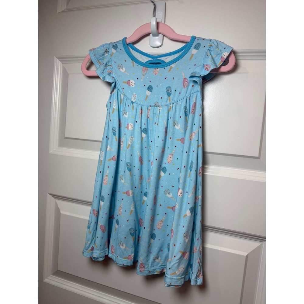 Free Birdees Girls 2T Blue Ice Cream Popsicle Bamboo Flutter Sleeve Heart Dress